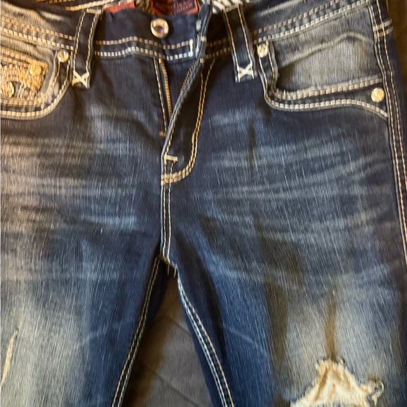 Rock Revival Women's Distressed Straight Leg Jeans - Dark Blue - Picture 4 of 7